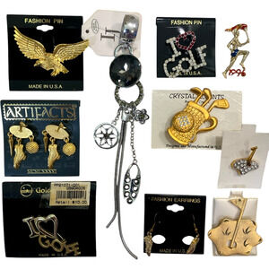Stella Golf Jewelry Mixed Wholesale Lot 10 Vtg Brooches Earrings Tie Tac Pins